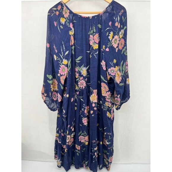 Women's Plus Size 4X Floral Dress Midi Length Long Sleeve Peasant Style - Picture 4 of 4